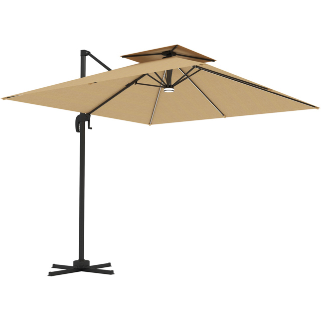 Outsunny 2 Tier Khaki Solar LED Cantilever Parasol 2.5m - Size: 3m - Cream - Wilko - image 1