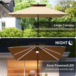 Outsunny 2 Tier Khaki Solar LED Cantilever Parasol 2.5m - Size: 3m - Cream - Wilko - thumbnail 7