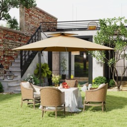 Outsunny 2 Tier Khaki Solar LED Cantilever Parasol 2.5m - Size: 3m - Cream - Wilko - thumbnail 5
