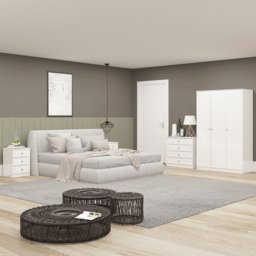 Seconique Denver 3 Door Wardrobe White Gloss Bedroom Furniture Set - Size: 175 x 112 x 48cm - Wilko