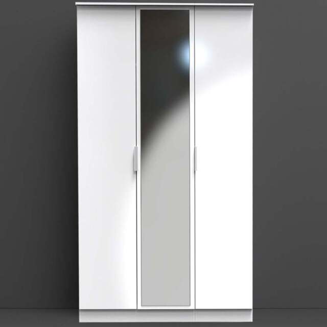 Crowndale Plymouth 3 Door White Tall Mirrored Wardrobe Ready Assembled - Wilko - image 1