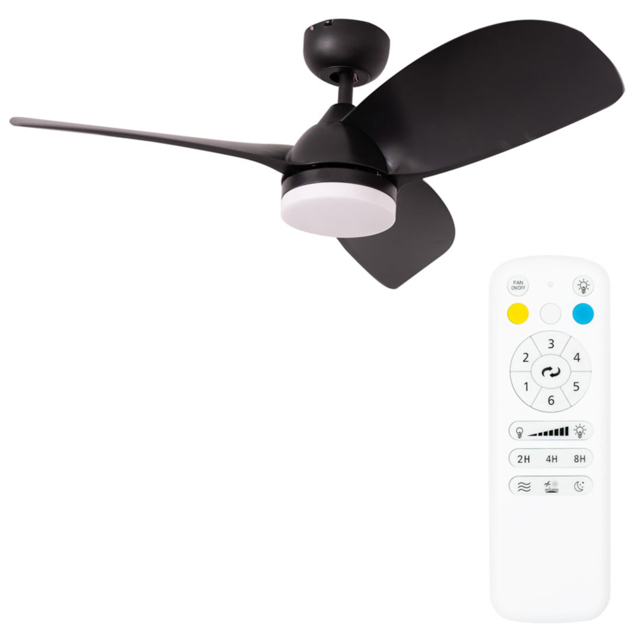 ValueLights Matt Black Integrated LED Ceiling Fan with Remote 36 inch - Size: 29 x 91.5 x 91.5cm - White - Wilko - image 1