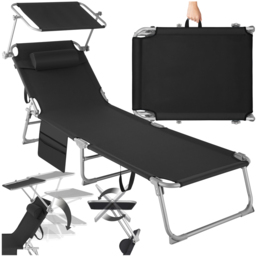 tectake Black Foldable Sun Lounger with Sun Canopy - Size: 111 x 68 x 161cm - Wilko - thumbnail 3