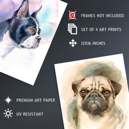 Artery8 Dog Watercolour Paintings Wall Art Print 30 x 41cm 4 Pack - Size: 40.5 x 30.5 x 0.3cm - Multi - Wilko - thumbnail 5
