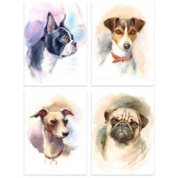 Artery8 Dog Watercolour Paintings Wall Art Print 30 x 41cm 4 Pack - Size: 40.5 x 30.5 x 0.3cm - Multi - Wilko - thumbnail 1
