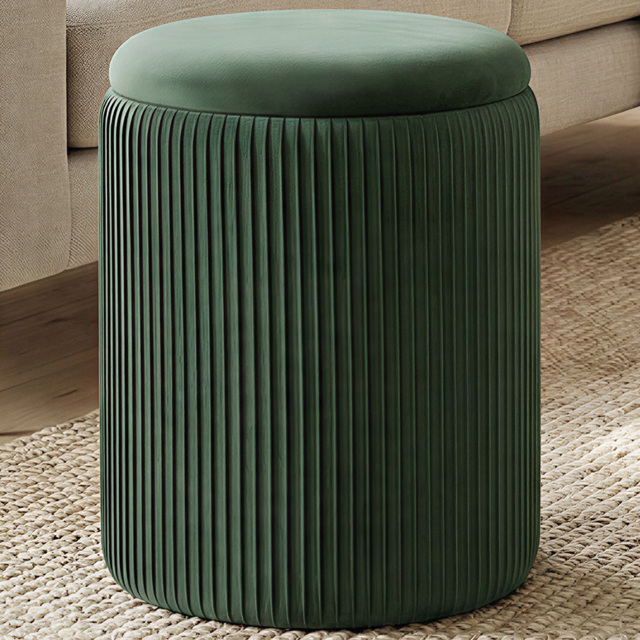 Portland Dark Green Round Storage Ottoman with Removable Top - Size: 45 x 35 x 35cm - Wilko - image 1