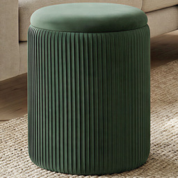 Portland Dark Green Round Storage Ottoman with Removable Top - Size: 45 x 35 x 35cm - Wilko