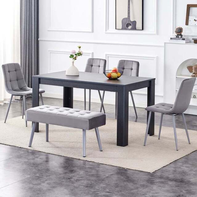 Kosy Koala 6 Seater Dining Set with Bench Dark Grey and Grey Velvet - Multi - Wilko - image 1