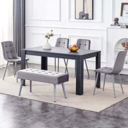 Kosy Koala 6 Seater Dining Set with Bench Dark Grey and Grey Velvet - Multi - Wilko