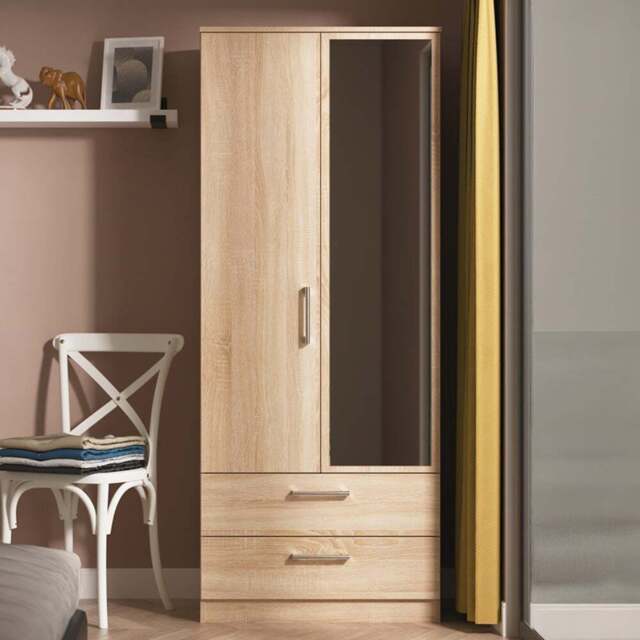 Crowndale Devon 2 Door 2 Drawer Bardolino Oak Wardrobe with Mirror Door Ready Assembled - Wilko - image 1