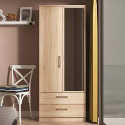 Crowndale Devon 2 Door 2 Drawer Bardolino Oak Wardrobe with Mirror Door Ready Assembled - Wilko - thumbnail 1