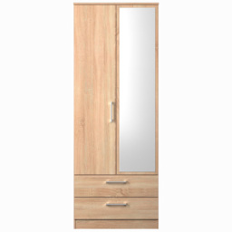 Crowndale Devon 2 Door 2 Drawer Bardolino Oak Wardrobe with Mirror Door Ready Assembled - Wilko - thumbnail 4