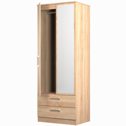 Crowndale Devon 2 Door 2 Drawer Bardolino Oak Wardrobe with Mirror Door Ready Assembled - Wilko - thumbnail 5