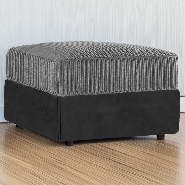 Luxor Black and Grey Jumbo Cord Footstool - Size: 45 x 55 x 55cm - Multi - Wilko - image 1