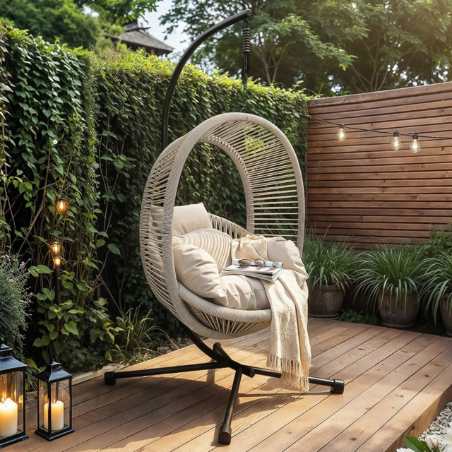 SOLACE+CO Lana Light Beige Garden Swing Chair - Size: 1 Seater - Wilko - image 1