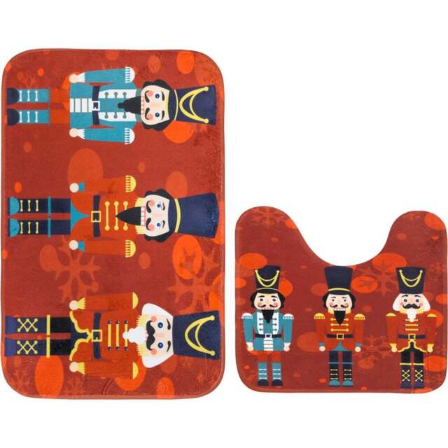 Noel Square Multicolour Nutcracker Xmas Bath Set 2 Piece - Size: 50 x 80 x 1cm - Red - Wilko - image 1