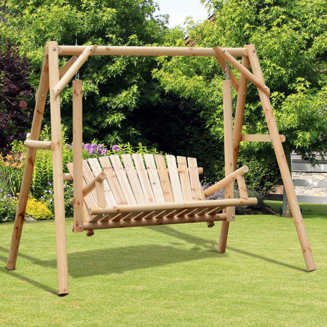 Outsunny 2 Seater Larch Wood Outdoor Swing Chair - Brown - Wilko - image 1