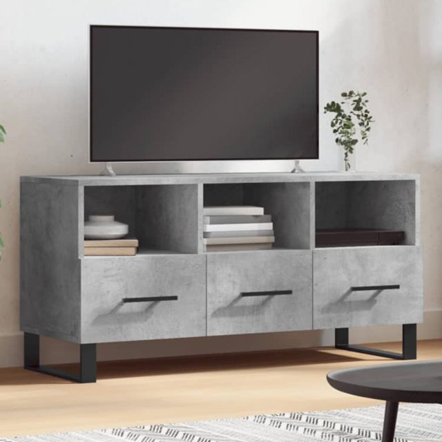 vidaXL 3 Drawer 3 Shelf Concrete Grey TV Cabinet - Size: 50 x 102 x 36cm - Wilko - image 1
