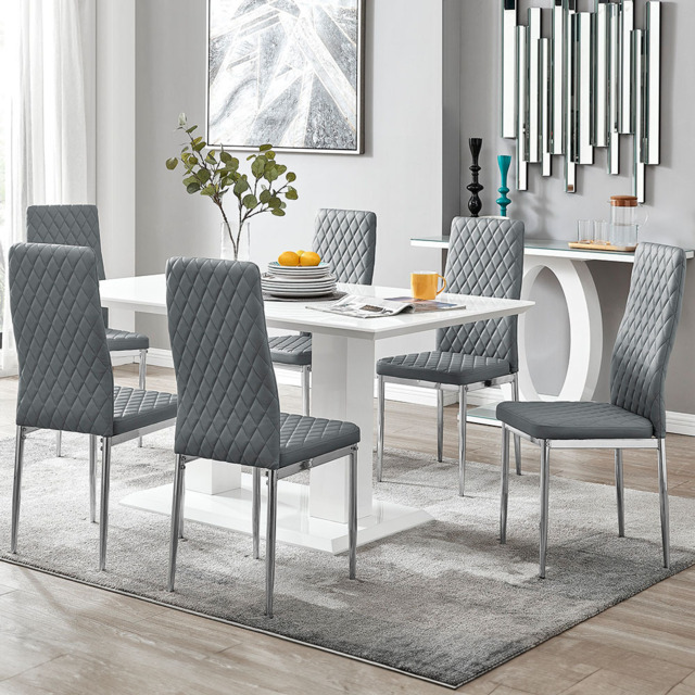 Furniturebox Molini Valera 6 Seater Dining Set White Gloss Grey and Chrome - Wilko - image 1
