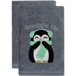 Noel Square Penguins Snuggle Grey Hand Towel 2 Pack - Size: 66 x 41 x 1cm - Wilko