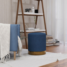 Portland Dark Blue Round Footstool - Size: 45 x 40 x 40cm - Wilko - thumbnail 4
