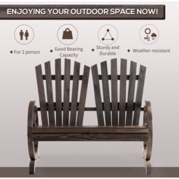 Outsunny Adirondack 2 Seater Carbonized Wooden Loveseat Bench - Brown - Wilko - thumbnail 7