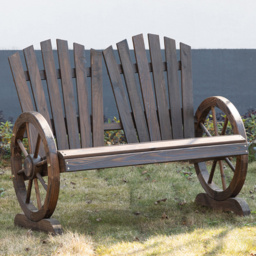 Outsunny Adirondack 2 Seater Carbonized Wooden Loveseat Bench - Brown - Wilko - thumbnail 1