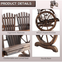Outsunny Adirondack 2 Seater Carbonized Wooden Loveseat Bench - Brown - Wilko - thumbnail 5