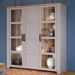 Florence Bohol 3 Door Riviera Oak and Grey Oak Large LED Display Cabinet - Furniture To Go - Wilko