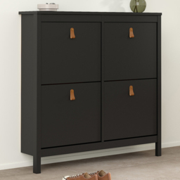 Florence Barcelona 4 Flip Down Doors Matt Black Shoe Cabinet - Size: 24 x 102 x 102cm - Wilko