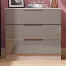 Crowndale Milan 3 Drawer Grey Gloss and Grey Oak Chest of Drawers Ready Assembled - Grey Gloss & Grey Oak - Wilko