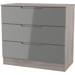 Crowndale Milan 3 Drawer Grey Gloss and Grey Oak Chest of Drawers Ready Assembled - Grey Gloss & Grey Oak - Wilko - thumbnail 5