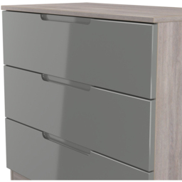 Crowndale Milan 3 Drawer Grey Gloss and Grey Oak Chest of Drawers Ready Assembled - Grey Gloss & Grey Oak - Wilko - thumbnail 6
