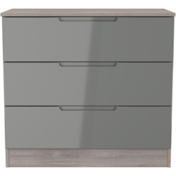 Crowndale Milan 3 Drawer Grey Gloss and Grey Oak Chest of Drawers Ready Assembled - Grey Gloss & Grey Oak - Wilko - thumbnail 3