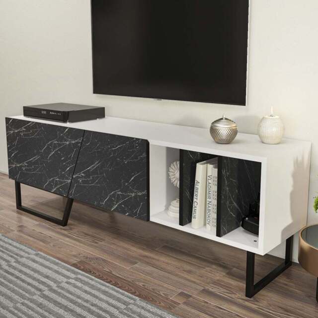 Decorotika Linossa 3 Shelf White and Black Marble TV Unit - Size: 50.5 x 150 x 35cm - Multi - Wilko - image 1