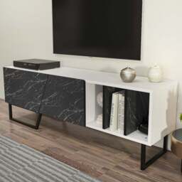 Decorotika Linossa 3 Shelf White and Black Marble TV Unit - Size: 50.5 x 150 x 35cm - Multi - Wilko