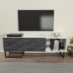 Decorotika Linossa 3 Shelf White and Black Marble TV Unit - Size: 50.5 x 150 x 35cm - Multi - Wilko - thumbnail 4