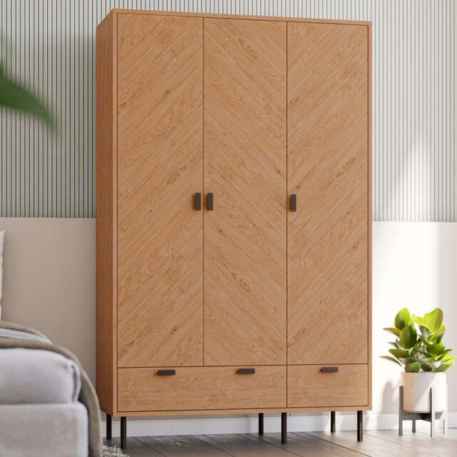 Seconique Leon 3 Door 2 Drawer Medium Oak Effect Wardrobe - Size: 3 Door, 2 Drawer - Brown - Wilko - image 1