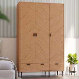 Seconique Leon 3 Door 2 Drawer Medium Oak Effect Wardrobe - Size: 3 Door, 2 Drawer - Brown - Wilko - thumbnail 1