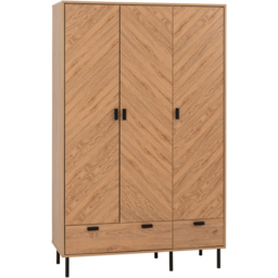 Seconique Leon 3 Door 2 Drawer Medium Oak Effect Wardrobe - Size: 3 Door, 2 Drawer - Brown - Wilko - thumbnail 3