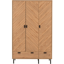 Seconique Leon 3 Door 2 Drawer Medium Oak Effect Wardrobe - Size: 3 Door, 2 Drawer - Brown - Wilko - thumbnail 4