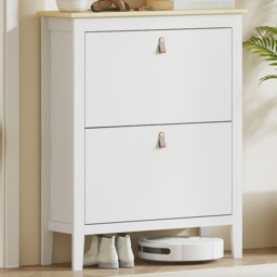 HOMCOM 2 Flip Down Drawer White Shoe Cabinet - Size: 95.5 cm x 24 x 80cm - Wilko