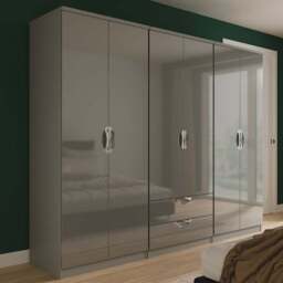Crowndale Camden 6 Door 2 Drawer Grey Gloss and Dusk Grey Wardrobe Ready Assembled - Grey Gloss & Dusk Grey - Wilko