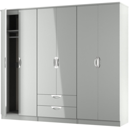 Crowndale Camden 6 Door 2 Drawer Grey Gloss and Dusk Grey Wardrobe Ready Assembled - Grey Gloss & Dusk Grey - Wilko - thumbnail 5