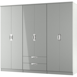 Crowndale Camden 6 Door 2 Drawer Grey Gloss and Dusk Grey Wardrobe Ready Assembled - Grey Gloss & Dusk Grey - Wilko - thumbnail 3