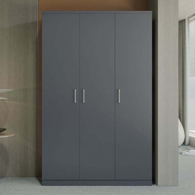 Seconique Dakota 3 Door Dark Grey Wardrobe - Size: 175 x 110 x 48cm - Wilko - image 1