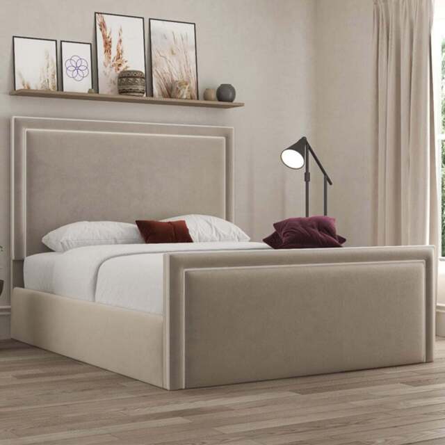 DS Living Verona Small Double Bistra Beige Piping Bed Frame - Cream - Wilko - image 1