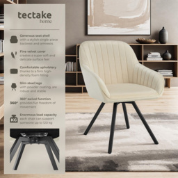 tectake Cream Velvet Fabric Armchair - Size: Single - Wilko - thumbnail 7