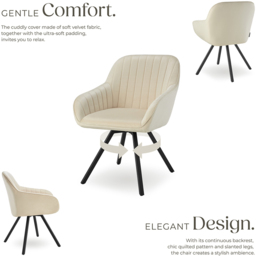tectake Cream Velvet Fabric Armchair - Size: Single - Wilko - thumbnail 4