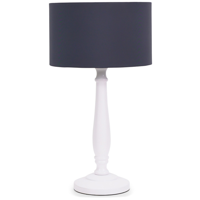 ValueLights Victoria Navy Blue Fabric Drum Shade White Wood Traditional LED Table Lamp - Size: 45.5 x 25.5 x 25.5cm - Wilko - image 1